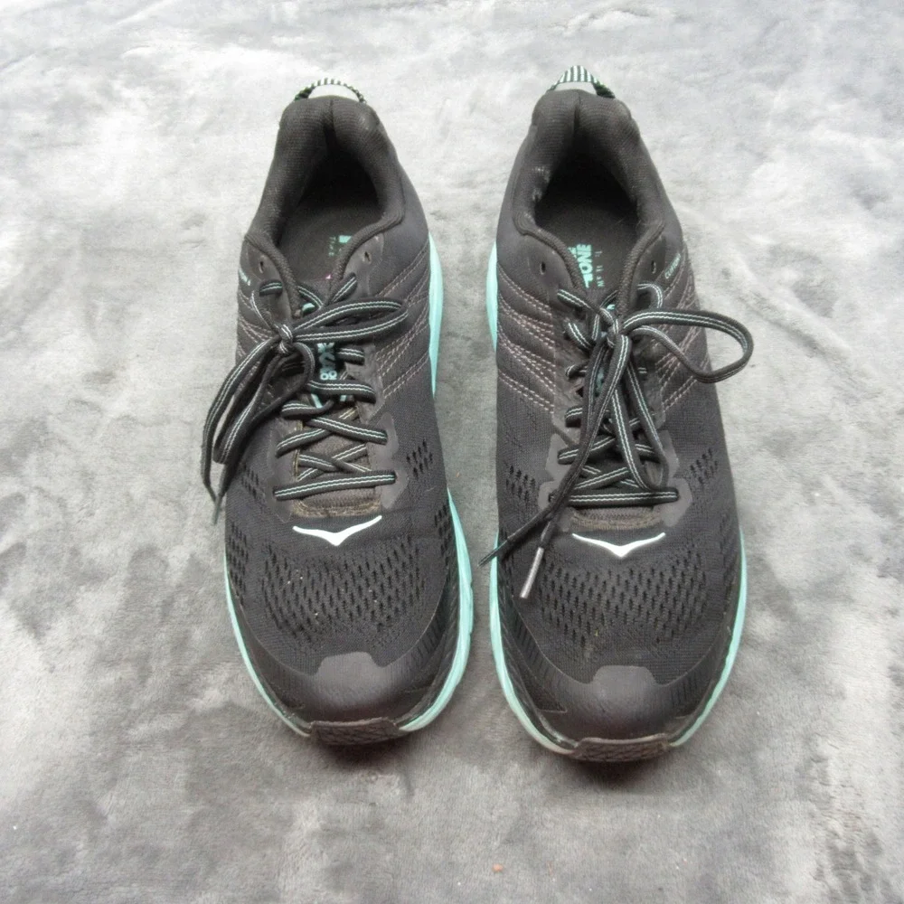 Hoka Clifton 6  Shoes Women 9.5 Black Aqua Low Sneaker‎ Lightweight Chunky Run